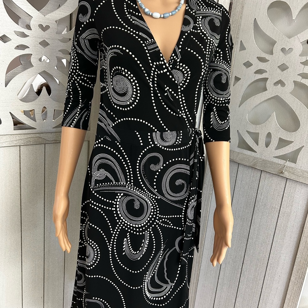Bisou Bisou Black and White Wrap Dress Michele Bohbot